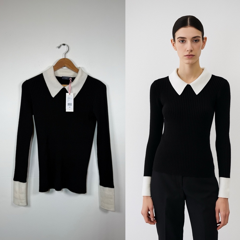 Vineyard Vines‎ Cashmere Split Collar Black and White Sweater